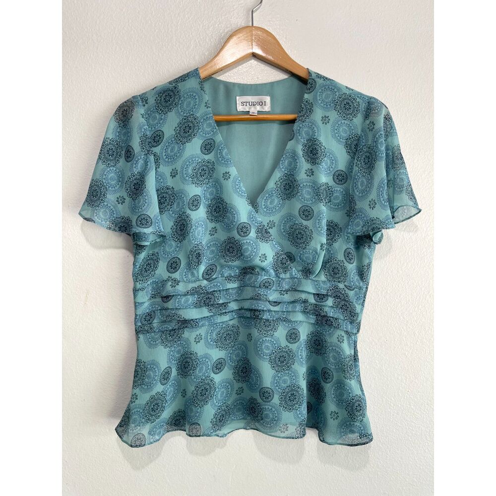 Studio I blouse VTG Y2K babydoll top empire waist retro flare casual women 10